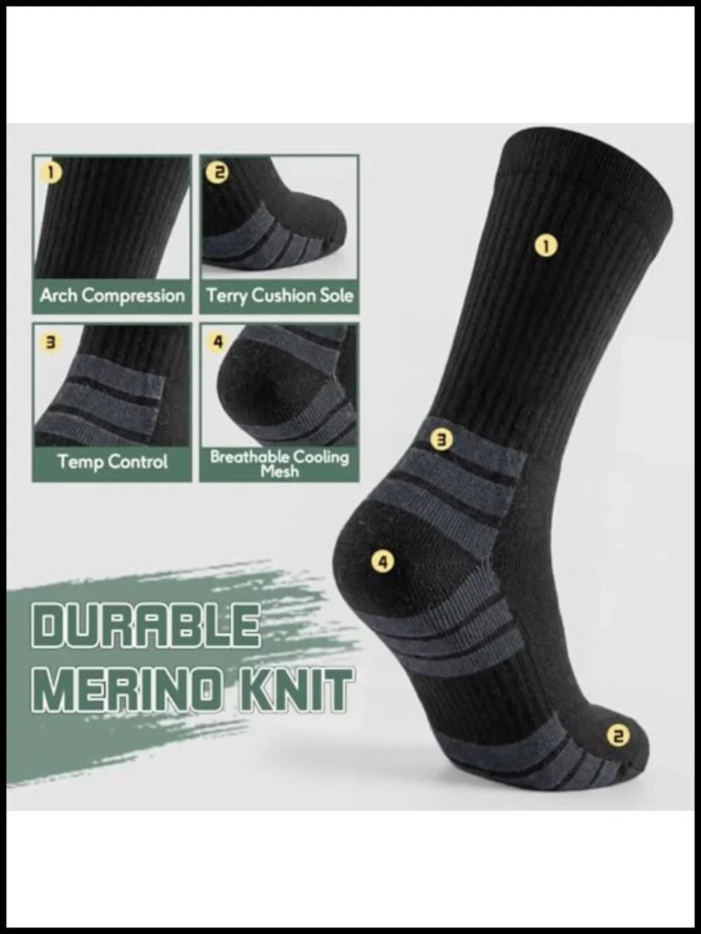 Merino Wool Hiking Socks 3 Pair Thermal Winter Cushioned Crew